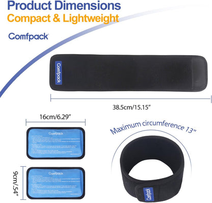 Comfpack Cold Therapy Wrap with 2 Packs for Pain Relief, Reusable Gel Ice Packs for Foot Plantar, Wrist, Ankle, Great for Sprains, Muscle Pain, Bruises, Injuries