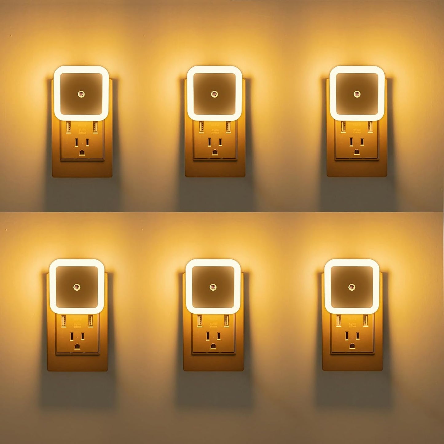 KINUR 6 Pack Night Light, LED Night Lights Plug into Wall with Dusk to Dawn sensors, Plug in Night Lights for Kids Room, Bedroom, Bathroom, Baby Nursery,Stair Lights, Hallway Light, Amber Color