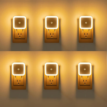 KINUR 6 Pack Night Light, LED Night Lights Plug into Wall with Dusk to Dawn sensors, Plug in Night Lights for Kids Room, Bedroom, Bathroom, Baby Nursery,Stair Lights, Hallway Light, Amber Color