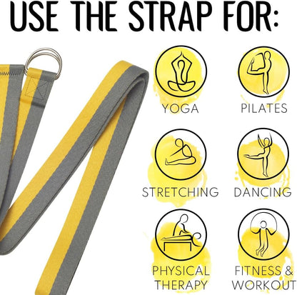 TECEUM 2 IN 1 Yoga & Mat Strap for Stretching – Cotton – 6/8/10 ft