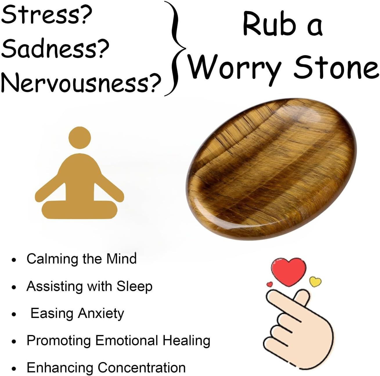 Worry Stone Crystals and Healing Stones Anxiety Fidgets Natural Meditation Accessories 7 Chakra Thumb Sensory Mental Health Depression Stress Anxiety Relief Items Mother's Day Gifts for Women