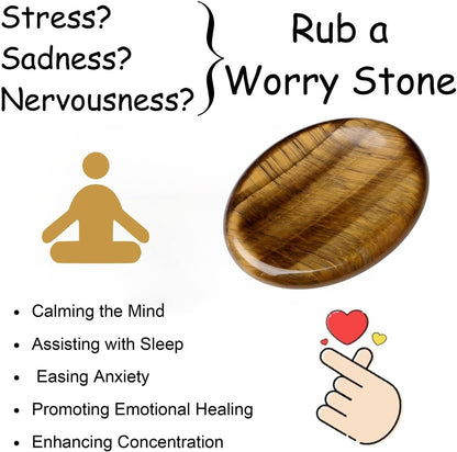 Worry Stone Crystals and Healing Stones Anxiety Fidgets Natural Meditation Accessories 7 Chakra Thumb Sensory Mental Health Depression Stress Anxiety Relief Items Mother's Day Gifts for Women