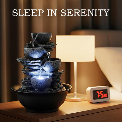 15.7” High Rock Falls Tabletop Water Fountain with LED Lights - Indoor 5-Tier Cascading Fountain for Home and Office Decor (Gray_3, 15.7" high)