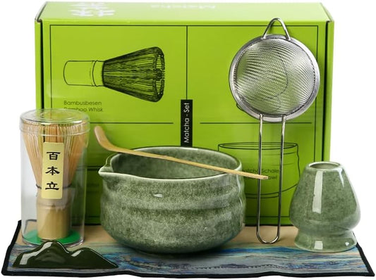 7pcs matcha whisk set - Matcha Bowl with Spout, 1 Matcha Whisk ，green matcha kit