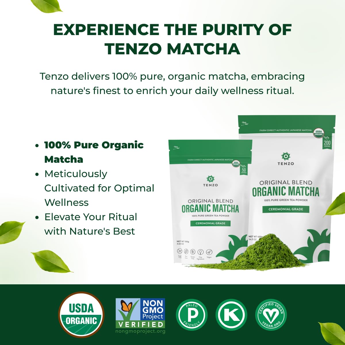 Tenzo Matcha Green Tea Powder, Organic Cafe Sweetened Matcha Latte Green Tea Powder, Ceremonial Barista Crafted Mix - Authentically Japanese - Matcha Latte Mix (35.27 Ounce)