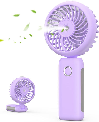 Portable Handheld Misting Fan, USB Rechargeable, Foldable with Water Tank, 3 Speeds, for Travel and Outdoors (purple)