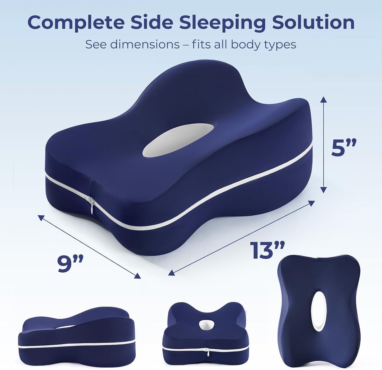 13" Extended-Length Knee Pillow for Side Sleepers with Full Thigh Support | Memory Foam Leg Pillow for Side Sleeping with Airflow Vent Reduces Heat – No Stiffening, Relieves Back/Hip/Knee Pain