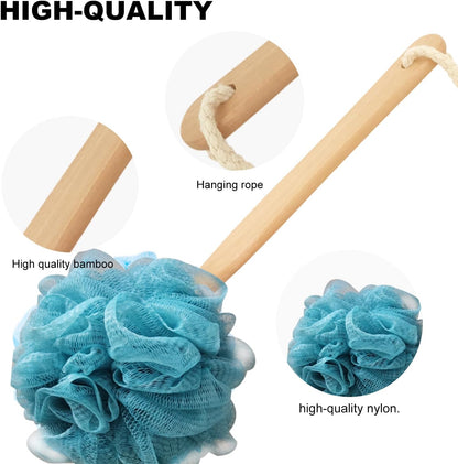 Back Scrubber for Shower & Body, Long Handle Bath Brush with Loofah Sponge, Exfoliating Shower Brush for Men and Women