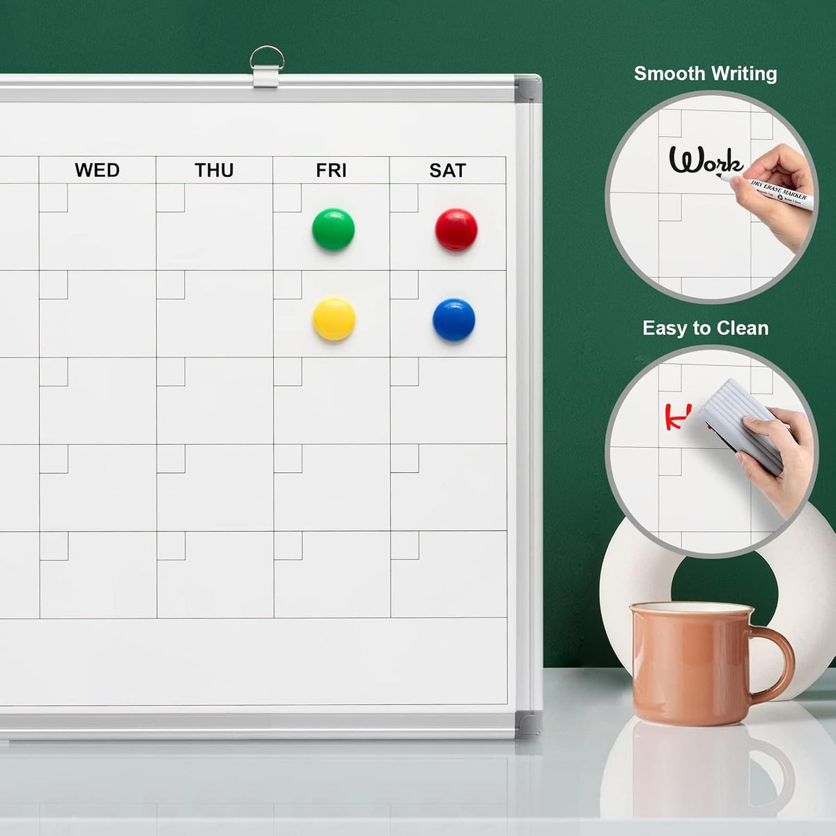 Comix Magnetic Monthly Calendar Whiteboard, 24 x 18 Inches Wall Planner