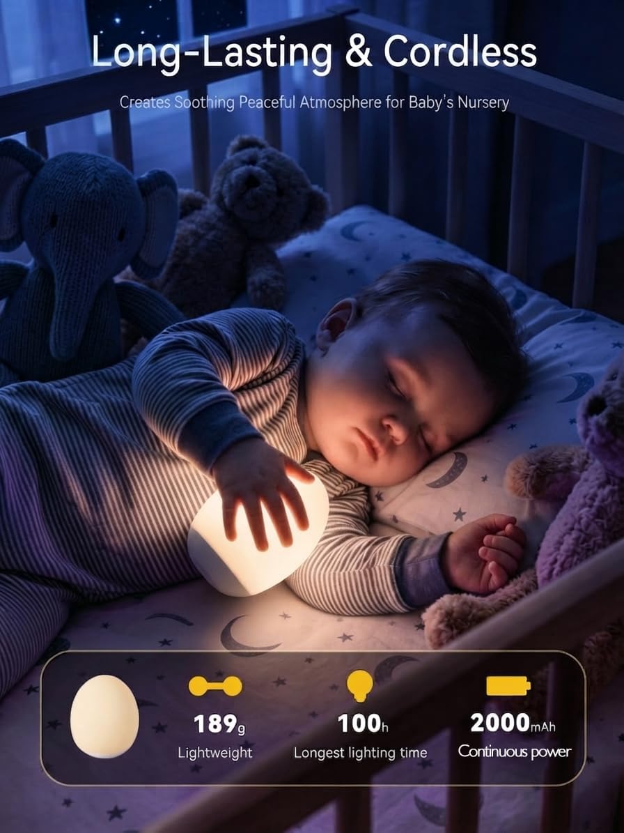 Night Light for Kids,Egg Night Light for Baby Nursery, 3-Level Dimming &30-Min Timer Portable Nursery Night Lamp forBaby Nursery & Kids Bedroom,BPA Free, Eye Caring, Soft