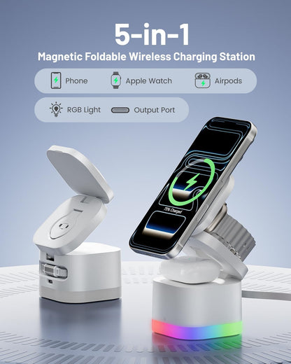 3-in-1 Magnetic Wireless Charging Station, Foldable Charger Stand