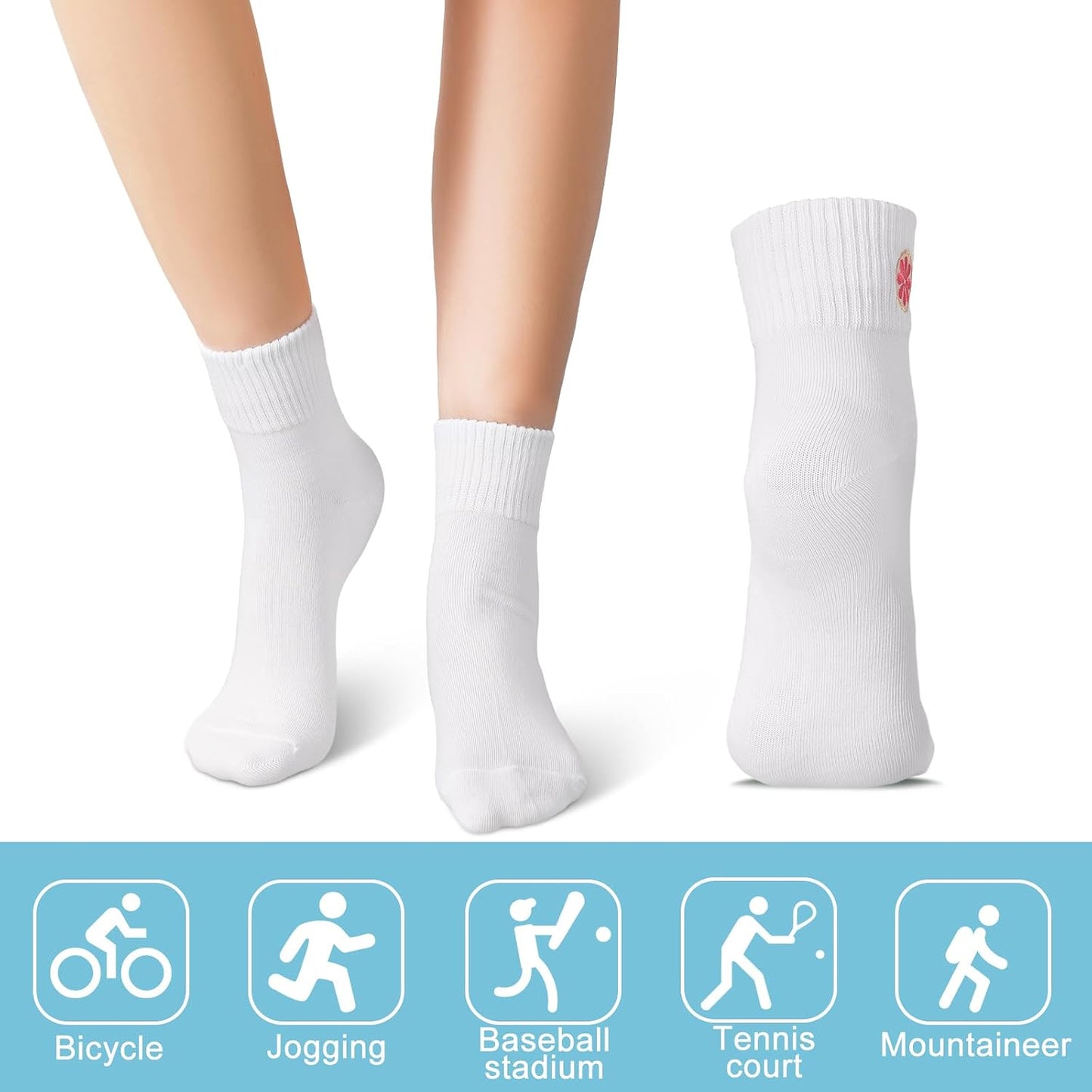 Eurzom 10 Pairs Socks Womens Crew Elastic Ankle Length Cotton Socks Aesthetic Cute Lightweight Low Cut Gifts for Women - Colors A