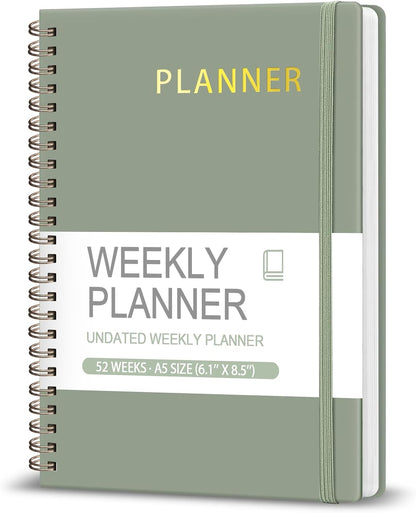 Undated Weekly Planner, Weekly To Do List Notebook, A5 Daily Planner | Office School Supplies, Spiral Binding, Inner Pocket, Goal, Organizer, Habit Tracker