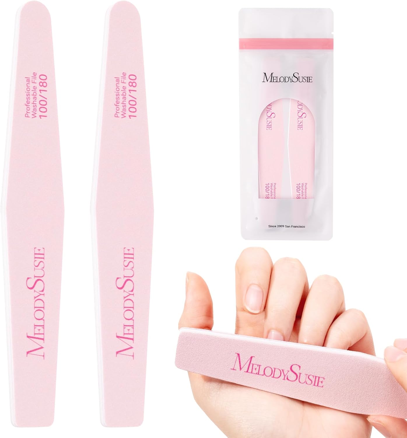 MelodySusie 16Pcs Professional Nail Buffer Kit,Nail Files and Buffers,Nail Buffer Block,Nail Brush, Nail File Buffers Kit for Natural Nails,DIY,Home Use,Salon（100/180 Grit）