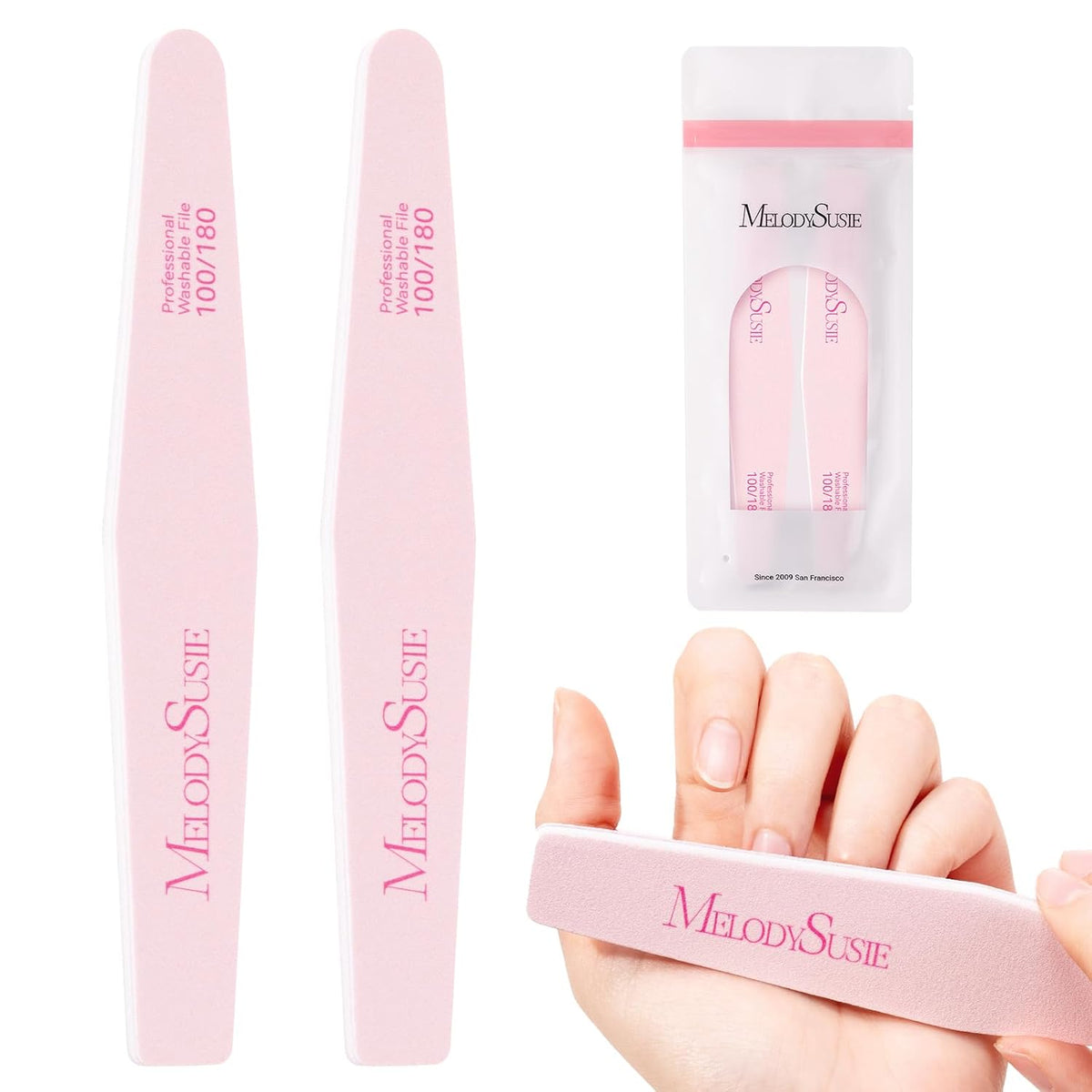 MelodySusie 16Pcs Professional Nail Buffer Kit,Nail Files and Buffers,Nail Buffer Block,Nail Brush, Nail File Buffers Kit for Natural Nails,DIY,Home Use,Salon（100/180 Grit）