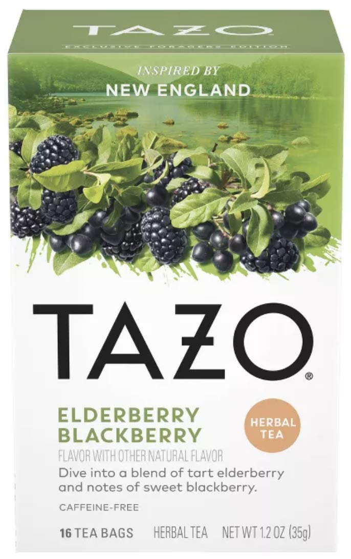 Tazo Foragers Elderberry Blackberry Tea 16 Count & Prickly Pear Cactus Tea 16 Count. Herbal Tea Bags. Caffeine Free. Set