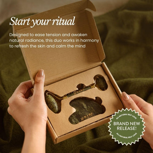 BARE BOTANICS Steel Gua Sha and Face Roller Set - Face Depuff Skincare Duo