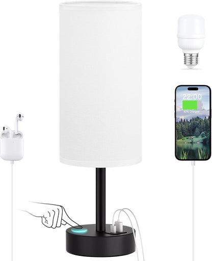 Dicoool Touch Bedside Table Lamp with USB - 3 Way Dimmable Wood Lamp for Bedroom Nightstand, Desk Lamp with Charging Station for Dorm, Living Room, Office, Kids Room, Small, 14in