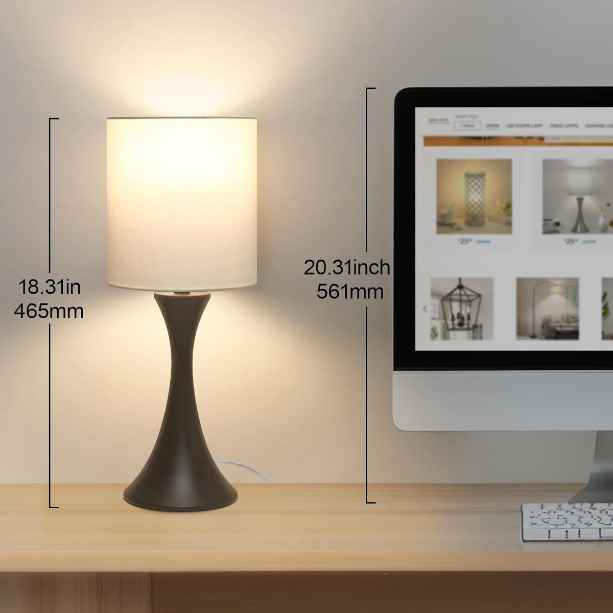 3 Way Touch Control Table Lamp, Dimmable Bedside Desk Lamp with Metal Base Modern Nightstand Lamp Stylish Grey Shade Simple Side Table Lamp for Bedroom, Living Room, Office or Den LED Bulb Included