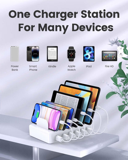 50W 6 Ports Multi Charger Station, USB Charging Dock for Multiple Devices