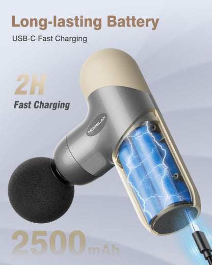 Morelax Mini Massage Gun, Percussion Muscle Massager for Back Pain Relief, Compact Sports Travel Massage Gun with 6 Massage Heads 4 Speeds, Gift for Her, Home, Athletes