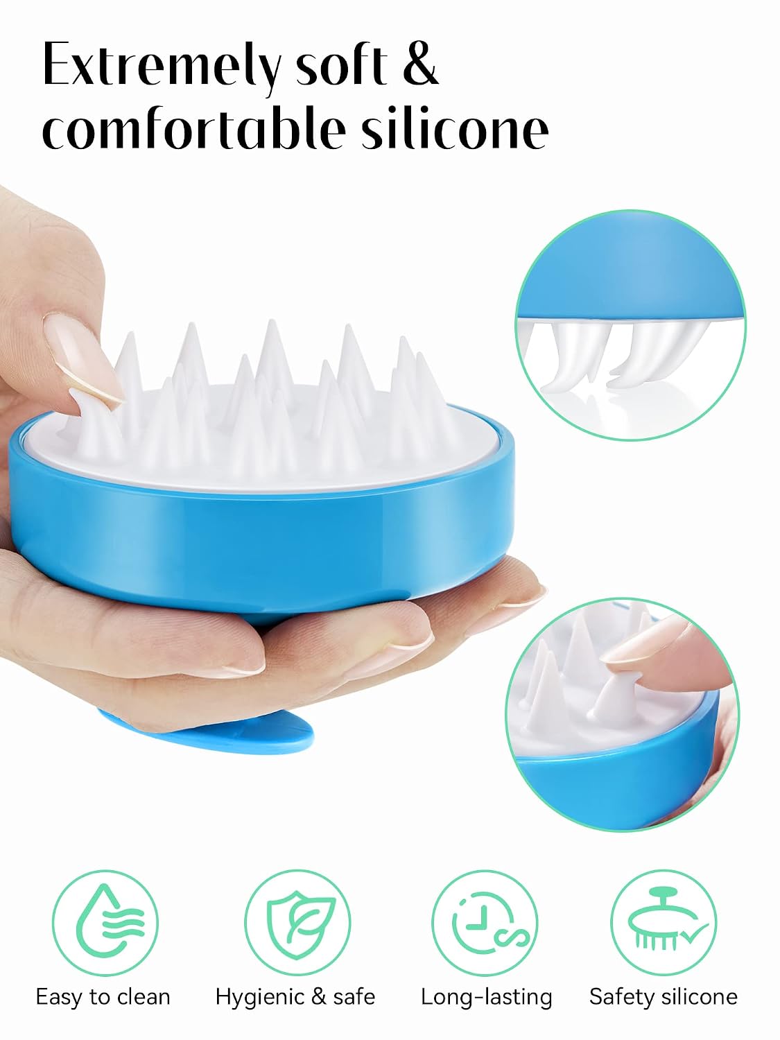 HEETA Scalp Massager Hair Growth, Soft Silicone Scalp Scrubber Shampoo Brush for Exfoliation, Dandruff Removal Head Massage Stress Relax, Wet & Dry Use for Thick Thin Curly Hair Care, Black