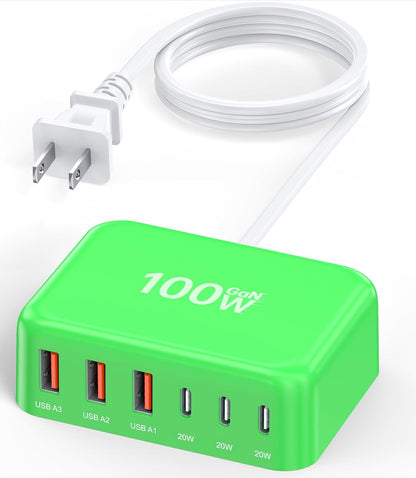 100W 6 in 1 USB Charger, 50% Smaller Charging Station for Multiple Devices