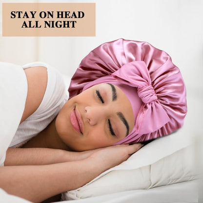 2+3 Large Satin Bonnets with Scrunchies for Women, Hair Bonnet Sleeping Tie Bonnet for Braids Curly Hair