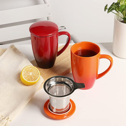 Sweejar Porcelain Tea Infuser Mug with Lid, 16 oz Teacup with Strainers for Loose Leaf Tea, Microwave and Dishwasher Safe Coffee Mug(Purple)