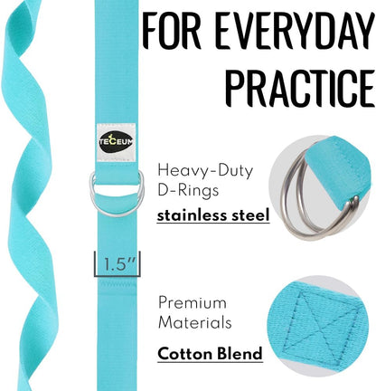 TECEUM 2 IN 1 Yoga & Mat Strap for Stretching – Cotton – 6/8/10 ft
