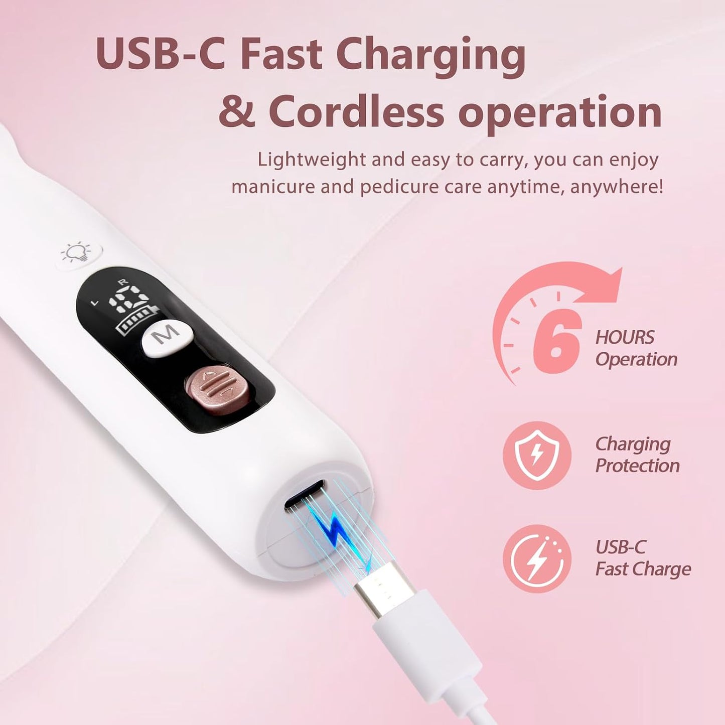 ZABOUL Electric Nail Drill, Professional Nail Filer Buffer Rechargeable Manicure Pedicure Kits for Acrylic Nails Gel Polishing Removing Manicure Salon Home