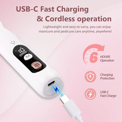 ZABOUL Electric Nail Drill, Professional Nail Filer Buffer Rechargeable Manicure Pedicure Kits for Acrylic Nails Gel Polishing Removing Manicure Salon Home