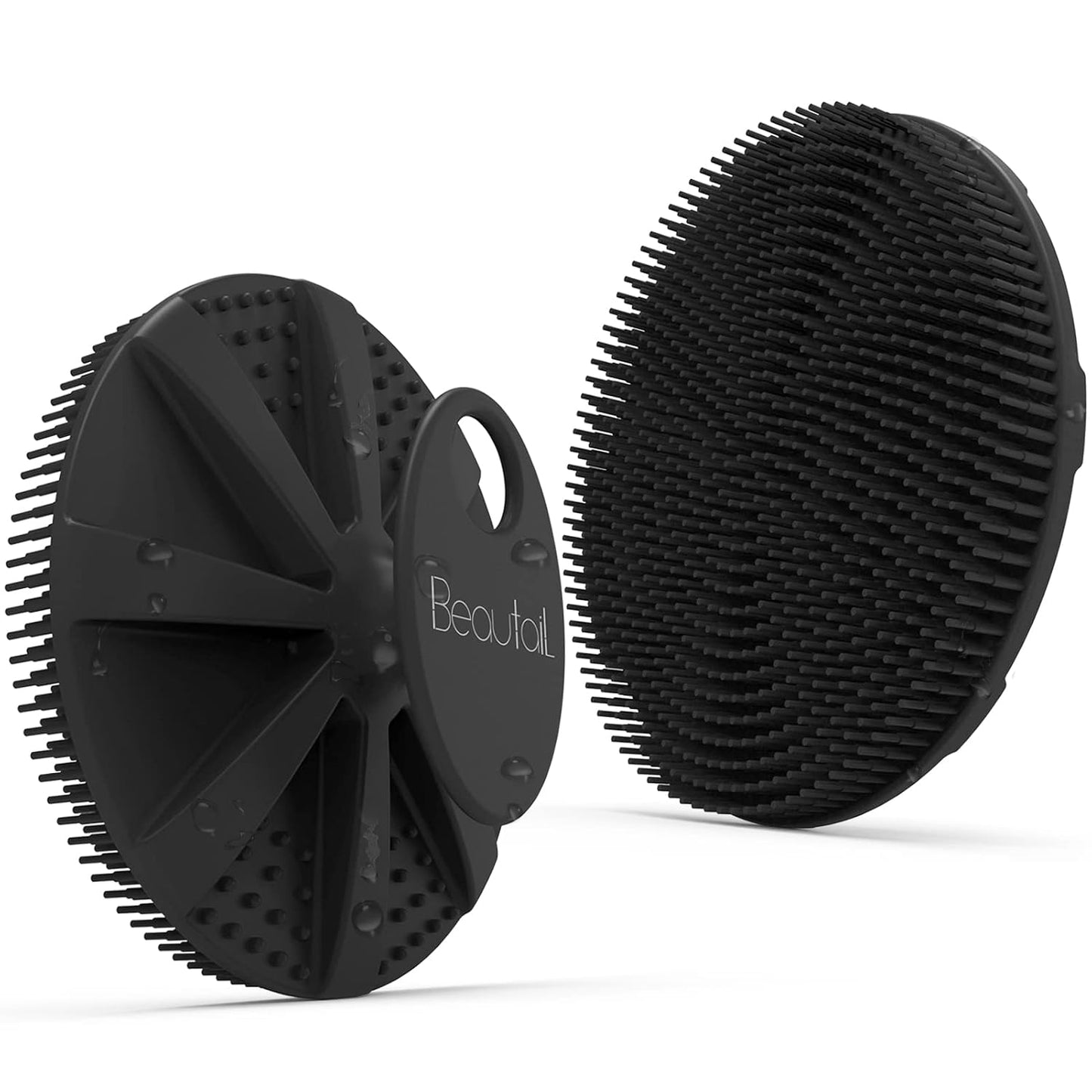 Silicone Body Scrubber 2 Pack, BEAUTAIL Shower Bath Scrubber, More Hygienic Than Traditional Loofah, Lather Nicely, Gentle Exfoliating Brush for Women Men Baby Sensitive Skin, Black+Purple
