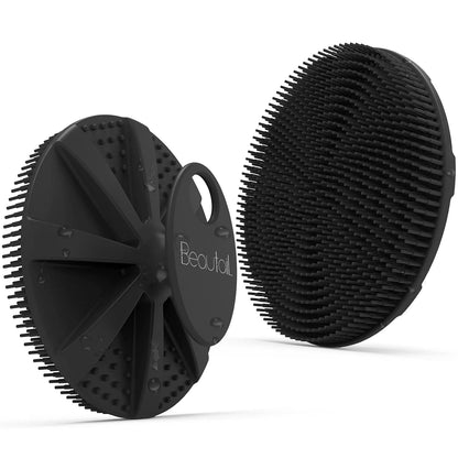 Silicone Body Scrubber 2 Pack, BEAUTAIL Shower Bath Scrubber, More Hygienic Than Traditional Loofah, Lather Nicely, Gentle Exfoliating Brush for Women Men Baby Sensitive Skin, Black+Purple