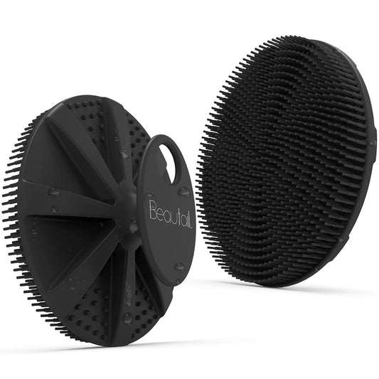 Silicone Body Scrubber 2 Pack, BEAUTAIL Shower Bath Scrubber, More Hygienic Than Traditional Loofah, Lather Nicely, Gentle Exfoliating Brush for Women Men Baby Sensitive Skin, Black+Purple