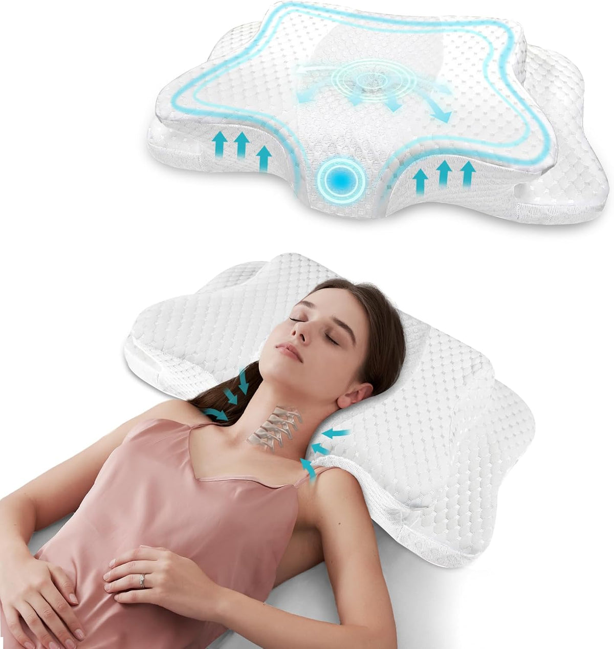 CHxxy Cervical Neck Pillow for Pain Relief Sleeping, Memory Foam Pillows