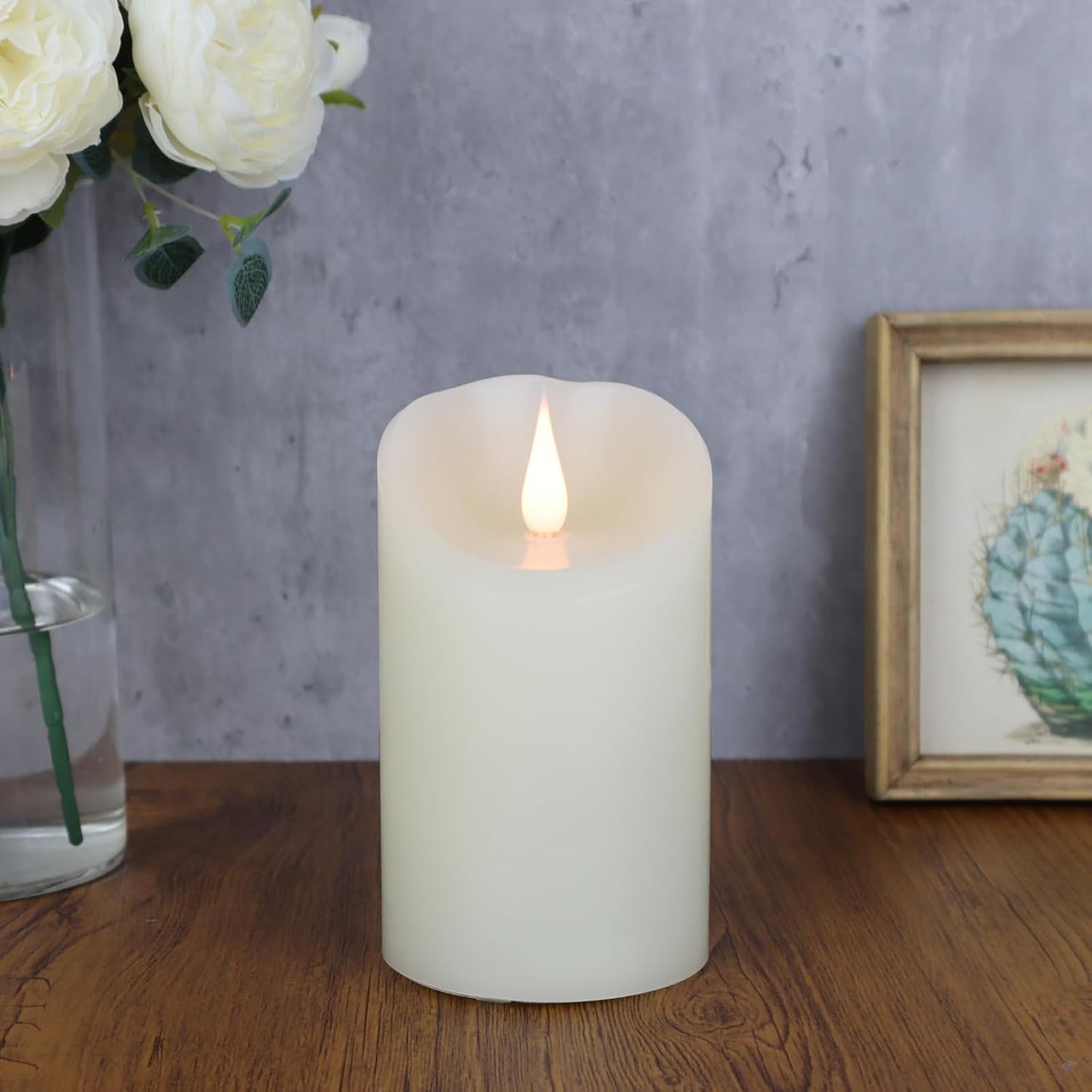 TECHLONG Flickering Flameless Candles with 3D Moving Flame, Last 1000+ Hours Battery Operated Candles with Timer, Ivory Real Wax Pillar Electric LED Candle for Wedding Christmas Party/3" x 5"