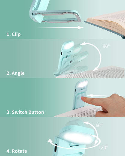 HEMONNKAM Book Reading Light, Rechargeable Clip on Booklight, Eye Caring 3 Color Temperatures & 5 Brightness Levels, Night Use for Bed, Long Lasting, Reading at Night in Bed, Purple