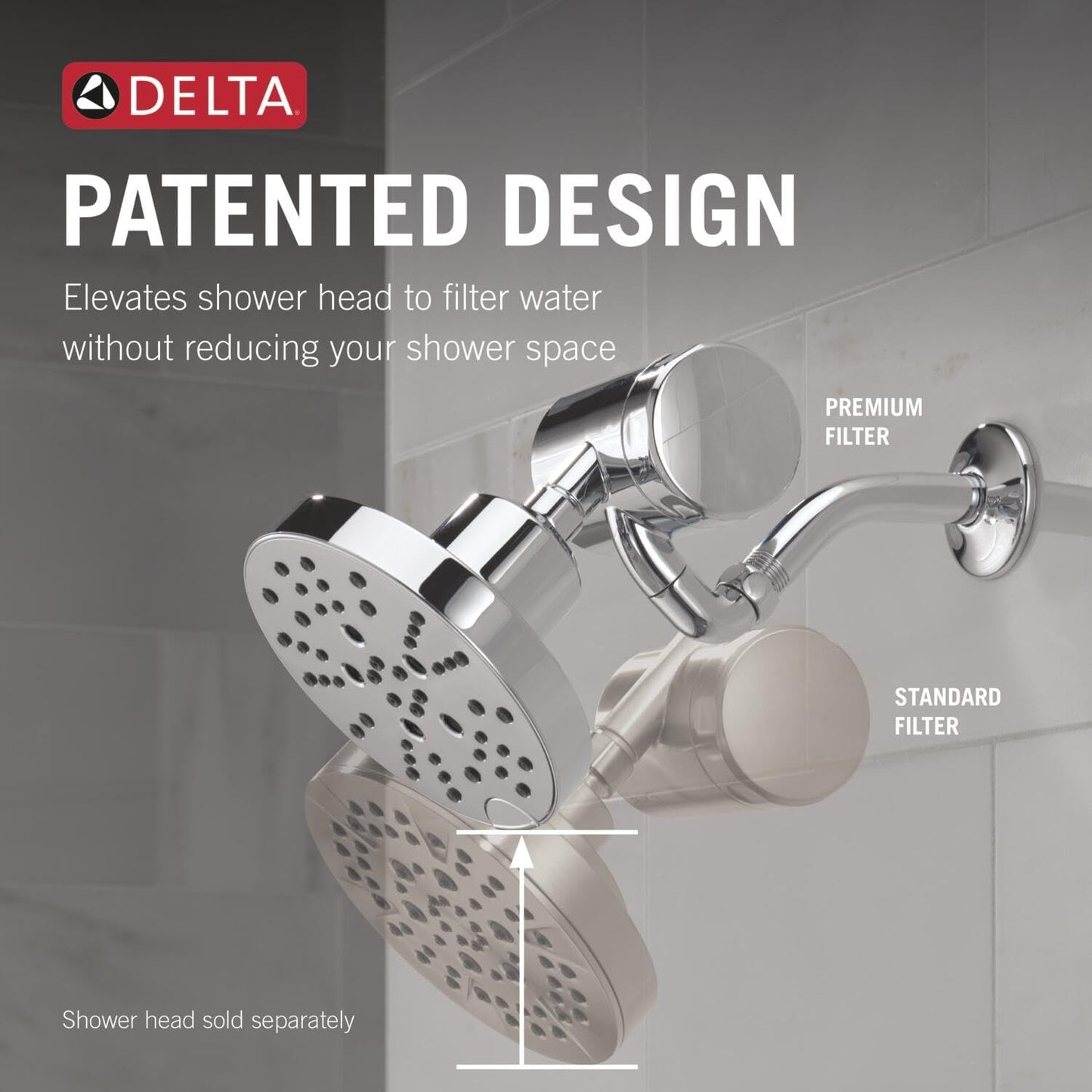 Delta Faucet Clarifi Premium Shower Filter Attachment with Filter, Hard Water Shower Filter, Shower Head Filter, Stainless 5SF100-SS