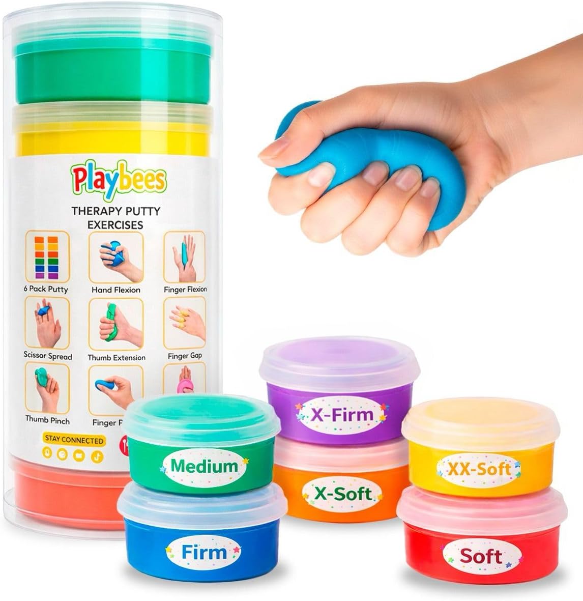 Playbees Therapy Putty for Hand Therapy – Sensory Exercise Putty for Kids & Adults, Therapeutic Hand Putty for Physical Therapy Supplies, Hand Therapy Putty - Extra Soft, Soft, Medium, Firm