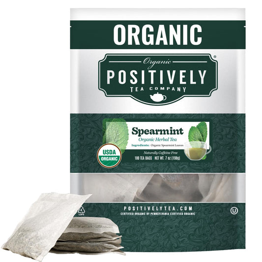 Positively Tea, Organic Spearmint Leaf Herbal, 100 Ct Tea Bag Value Pack