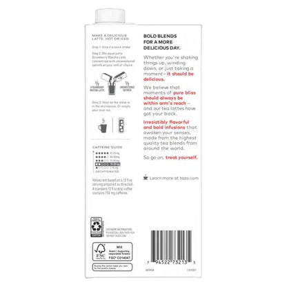 TAZO Strawberry Matcha Latte Concentrate, Sweetened Green Tea and Matcha Flavor, 32 Fl Oz Carton (Pack of 2)