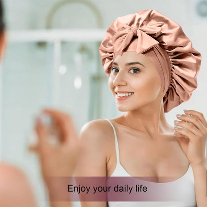 Silk Bonnet for Women, Satin Bonnet for Sleeping, Large Sleep Cap with Elastic Tie Band for Curly Hair