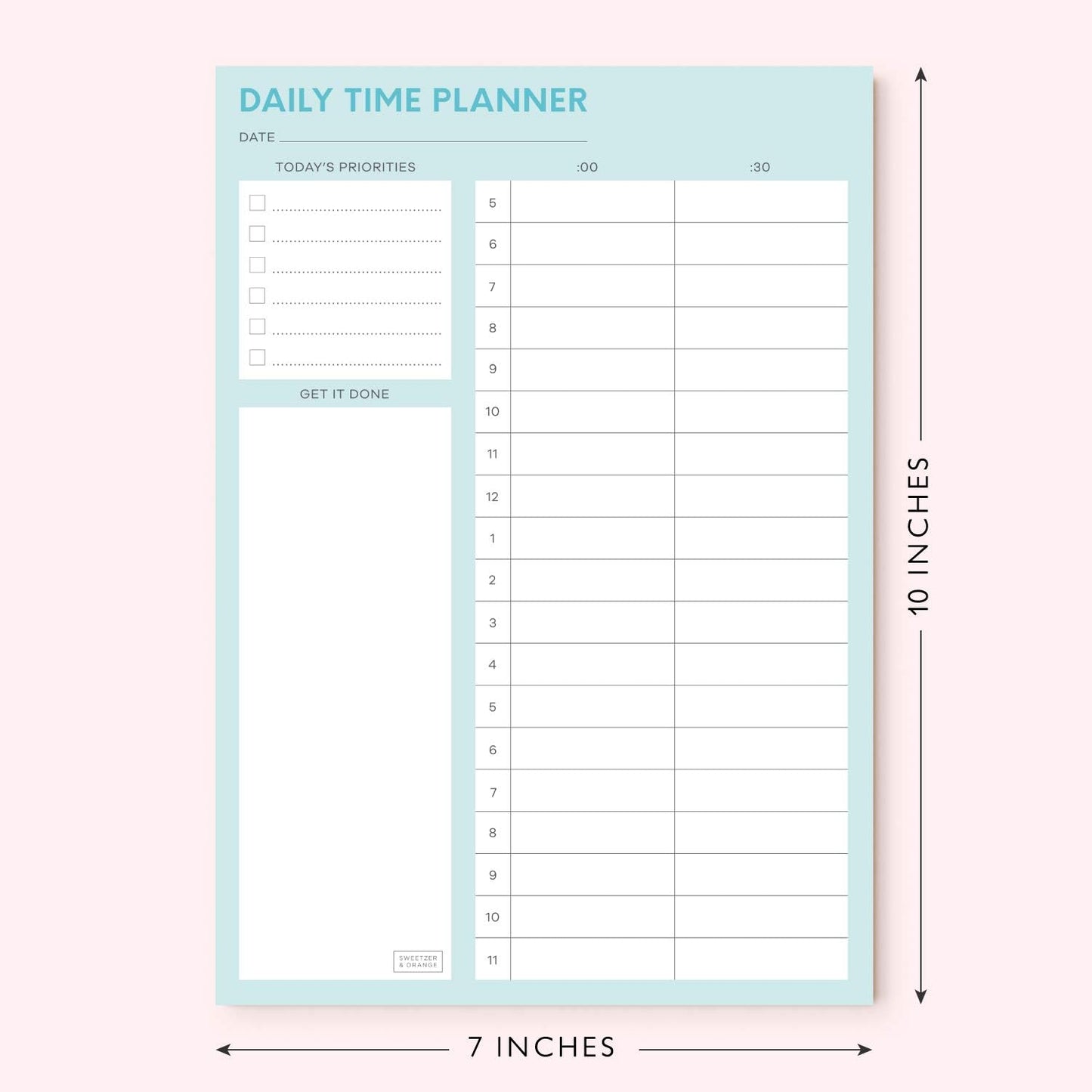 Sweetzer & Orange Time Block Planner. Undated Organizer To Do List Notepad. 7x10” Day Scheduler Productivity Task Pad. Checklist Diary, Work Journal, Appointment Pad, Daily To Do List Daybook
