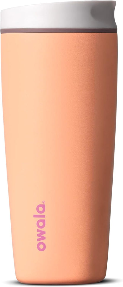 Owala SmoothSip Slider Insulated Stainless Steel Coffee Tumbler, Reusable Iced Coffee Cup, Hot Coffee Travel Mug, BPA Free 12 oz, Pink (Pucker Up)
