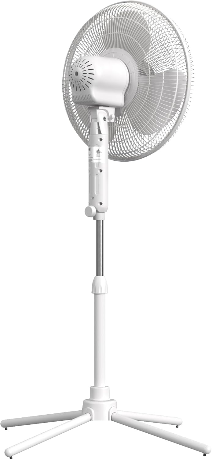 EZ-Chill 16” Oscillating Pedestal Fan, 3-speed Options, 90-Degree Oscillating Head, Adjustable Height and Tilt, Powerful Air Flow, White, MTSP15-16AZ