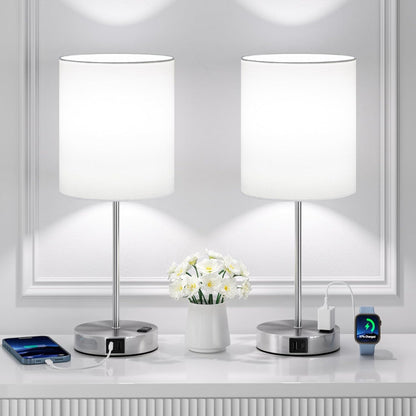 Blue Touch Lamps for Nightstand Set of 2 - Bedside Table Lamp for Bedroom with Dual USB Ports & AC Outlet, 3-Way Dimmable Lamps for Living Room Boys Room, Night Light with 5000K Daylight Bulbs