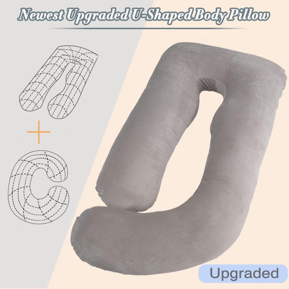 60 Inch Pregnancy Pillow for Sleeping, Extra Large U Shaped Body Pillow, Maternity Pillow for Pregnant Women with Velvet Cover (Dark Grey)