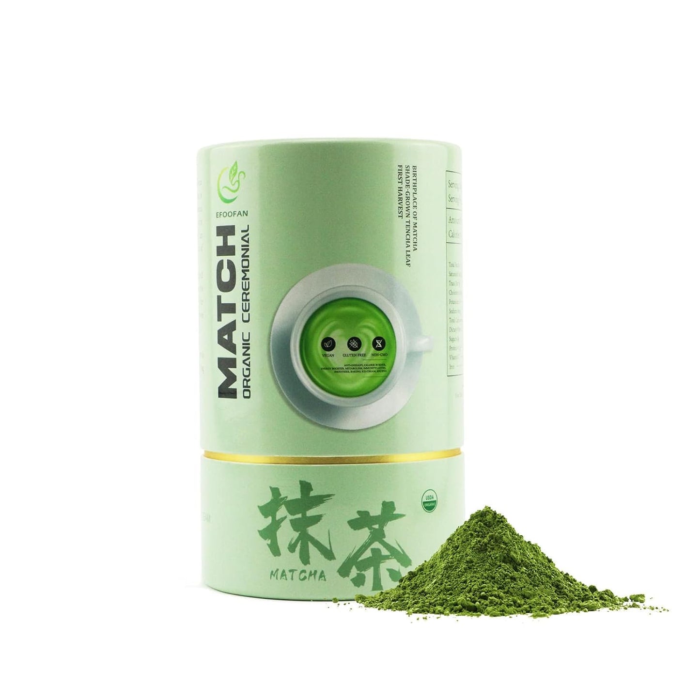 EFOOFAN Organic Ceremonial Matcha Powder, 1st Harvest Shade-Grown, 45g Tin