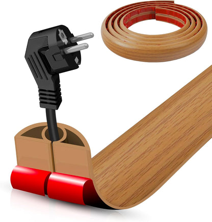 Floor Cord Cover Self Adhesive Cord Hider,10FT Cable Management, Extension Strip Protector for Wires, Prevent Cable Trips for Offices, Gyms, Exhibitions Cavity 0.39"(W) x 0.27"(H) BrownWood